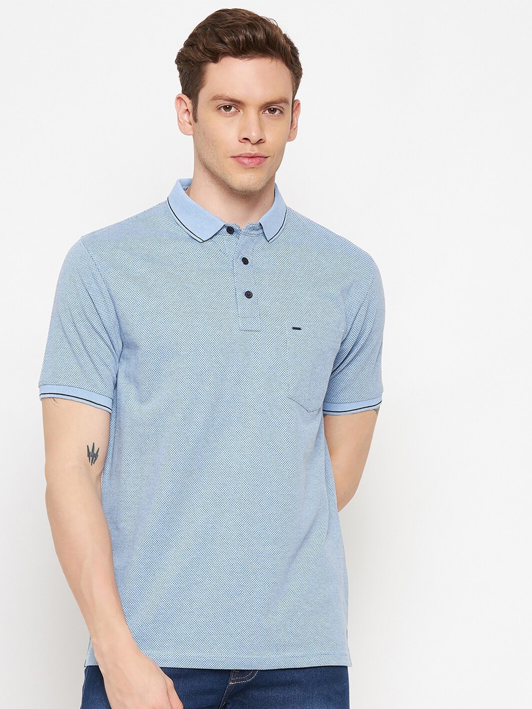 

Okane Men Blue Polo Collar T-shirt