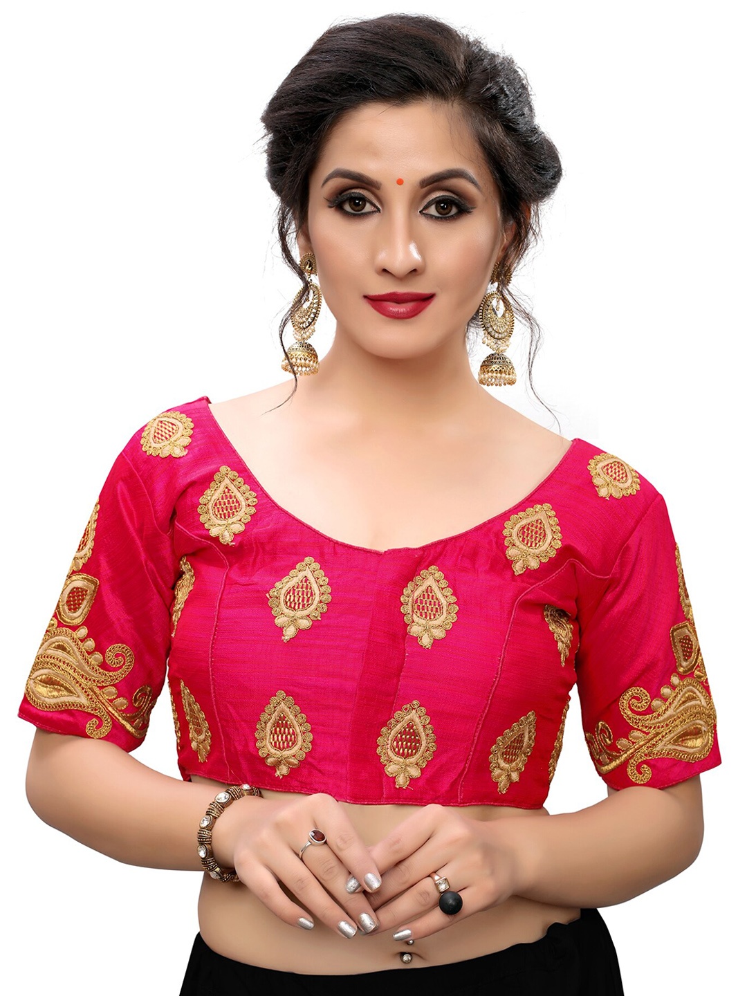 

Fab Dadu Women Pink Embroidered Silk readymade Saree Blouse