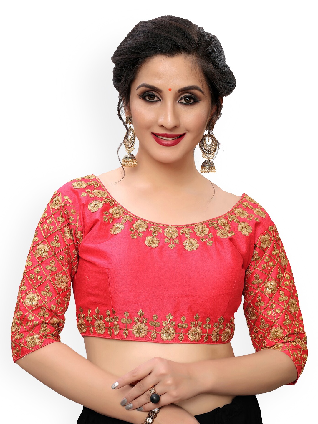 

Fab Dadu Women Pink Embroidered Silk Saree Blouse