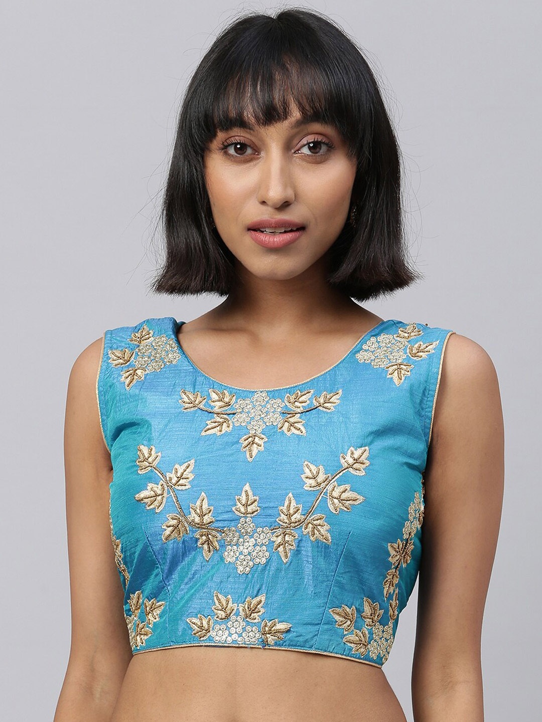 

Fab Dadu Women Blue Embroidered Silk Saree Blouse