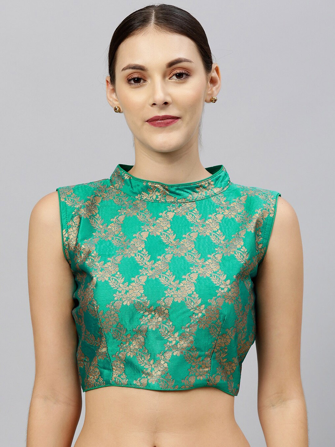 

Fab Dadu Women Green Woven Design Jacquard Saree Blouse