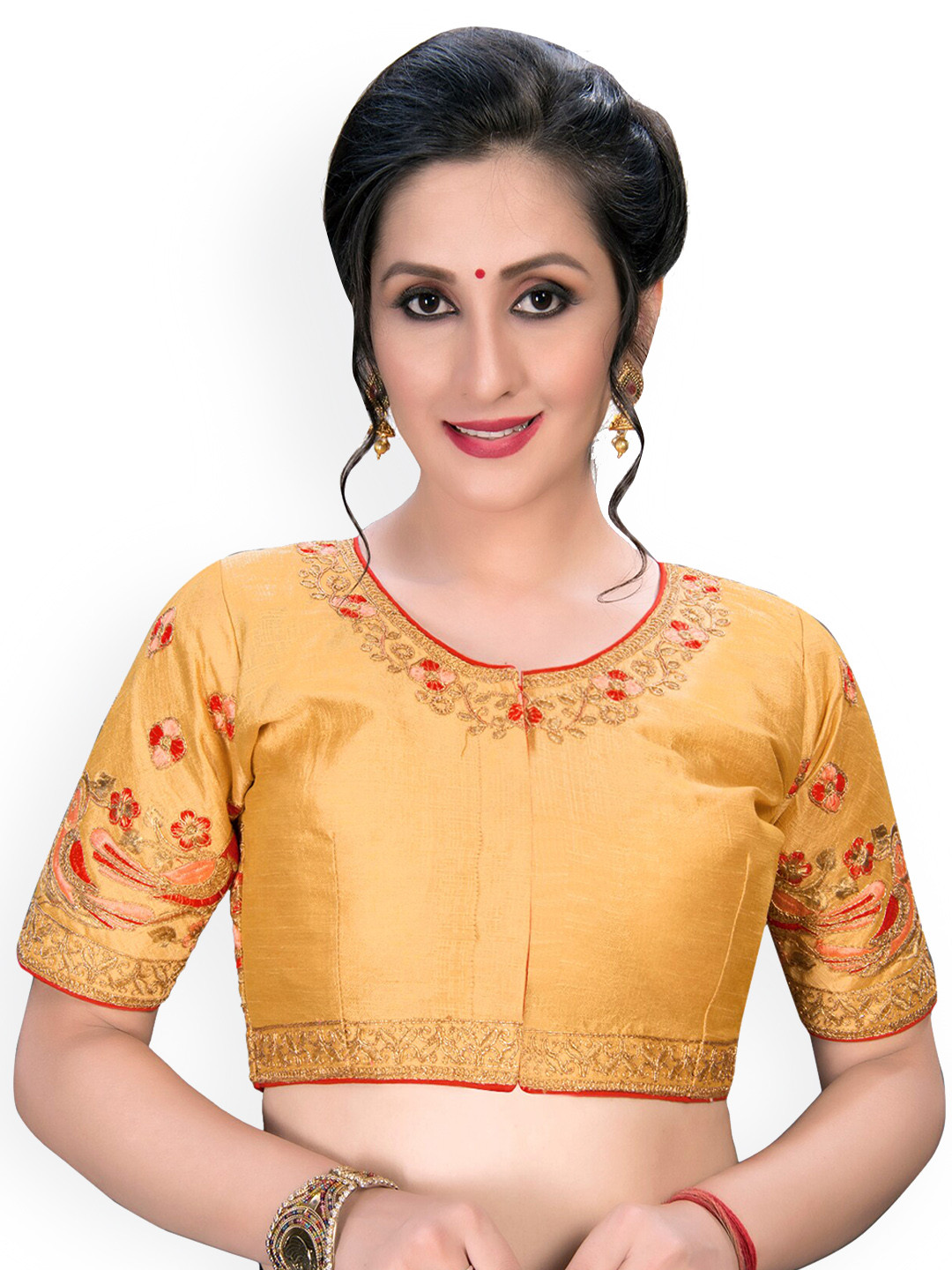

Fab Dadu Beige Embroidered Saree Blouse