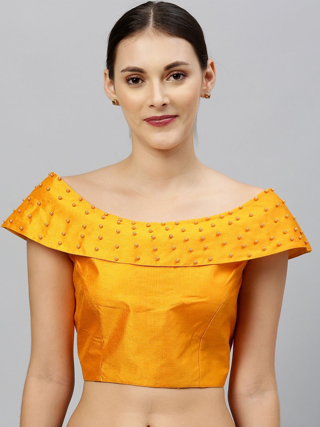 

Fab Dadu Women Yellow Solid Saree Blouse