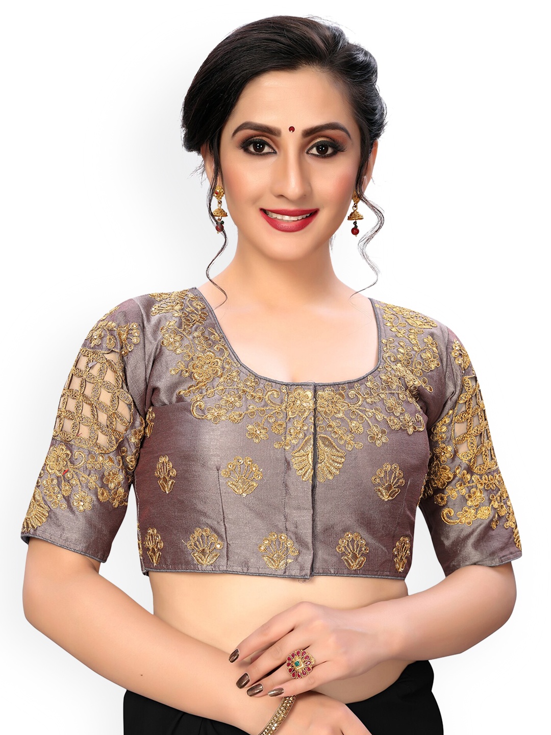 

Fab Dadu Grey Embroidered Saree Blouse