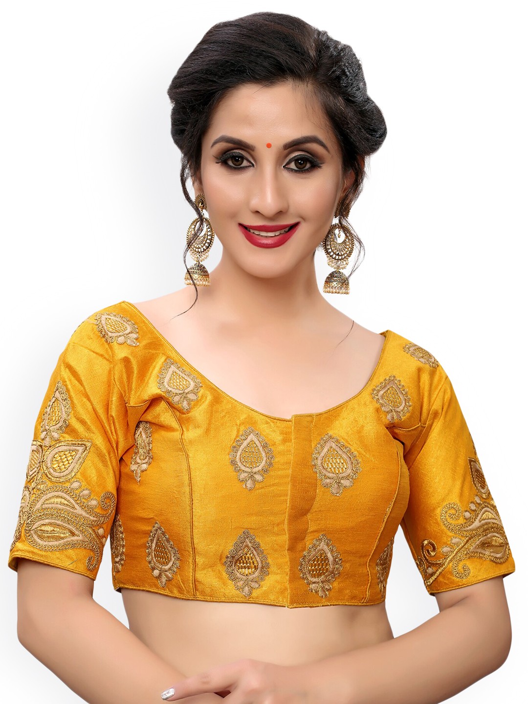 

Fab Dadu Women Yellow Embroidered Saree Blouse