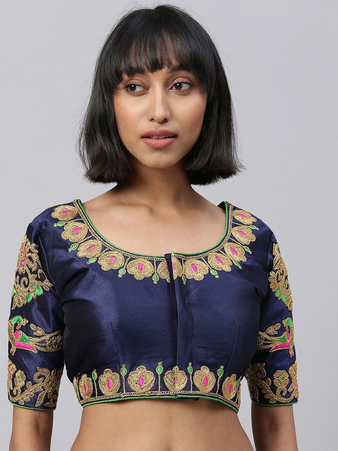 

Fab Dadu Navy Blue Embroidered Saree Blouse