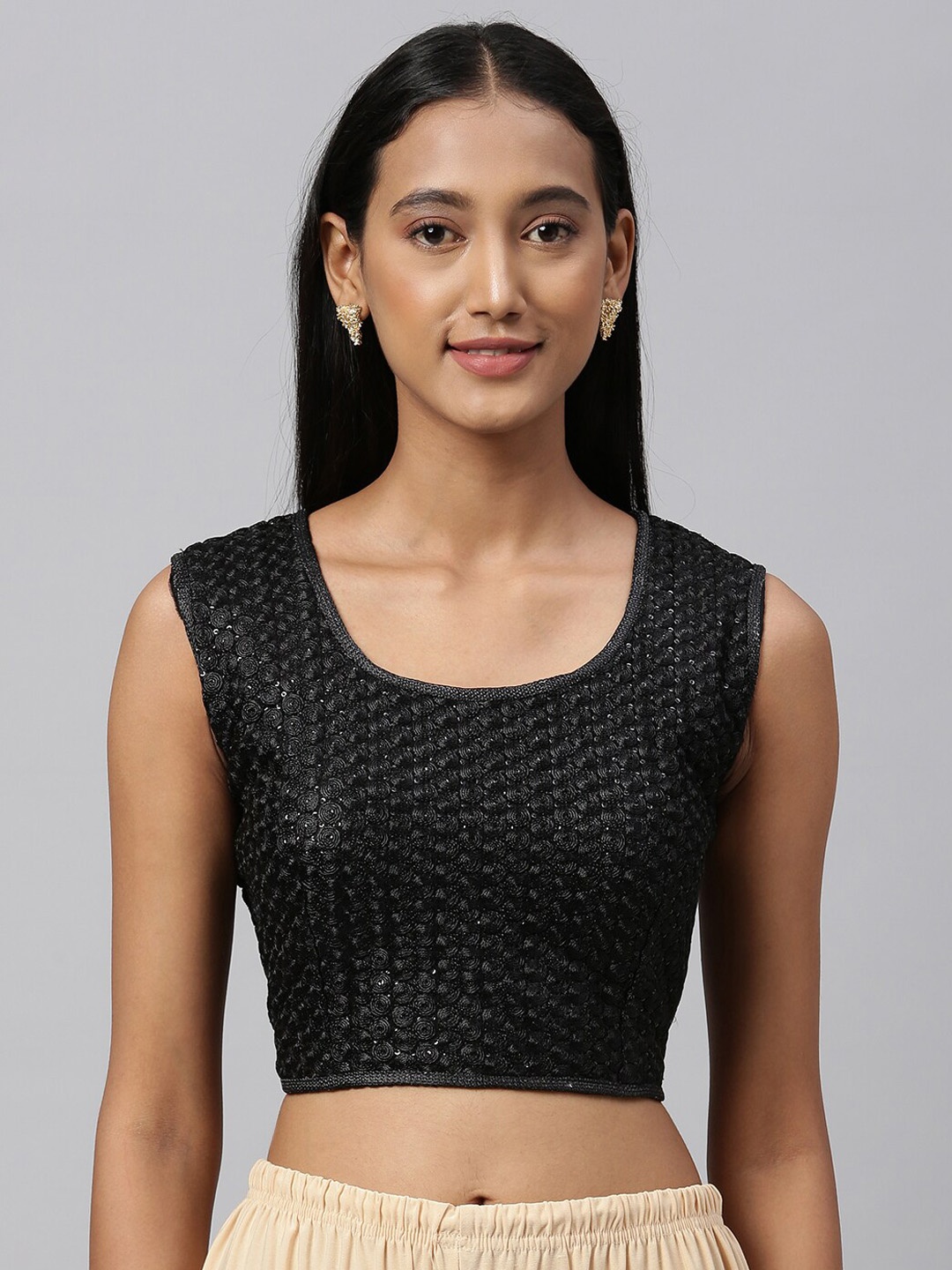 

Fab Dadu Women Black Embroidered Saree Blouse