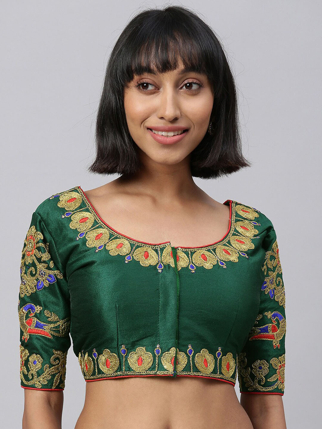 

Fab Dadu Green Embroidered Saree Blouse
