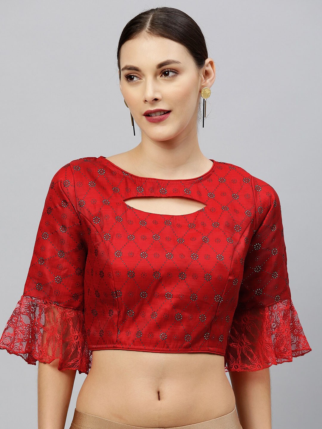 

Fab Dadu Women Red Printed Silk Saree Blouse