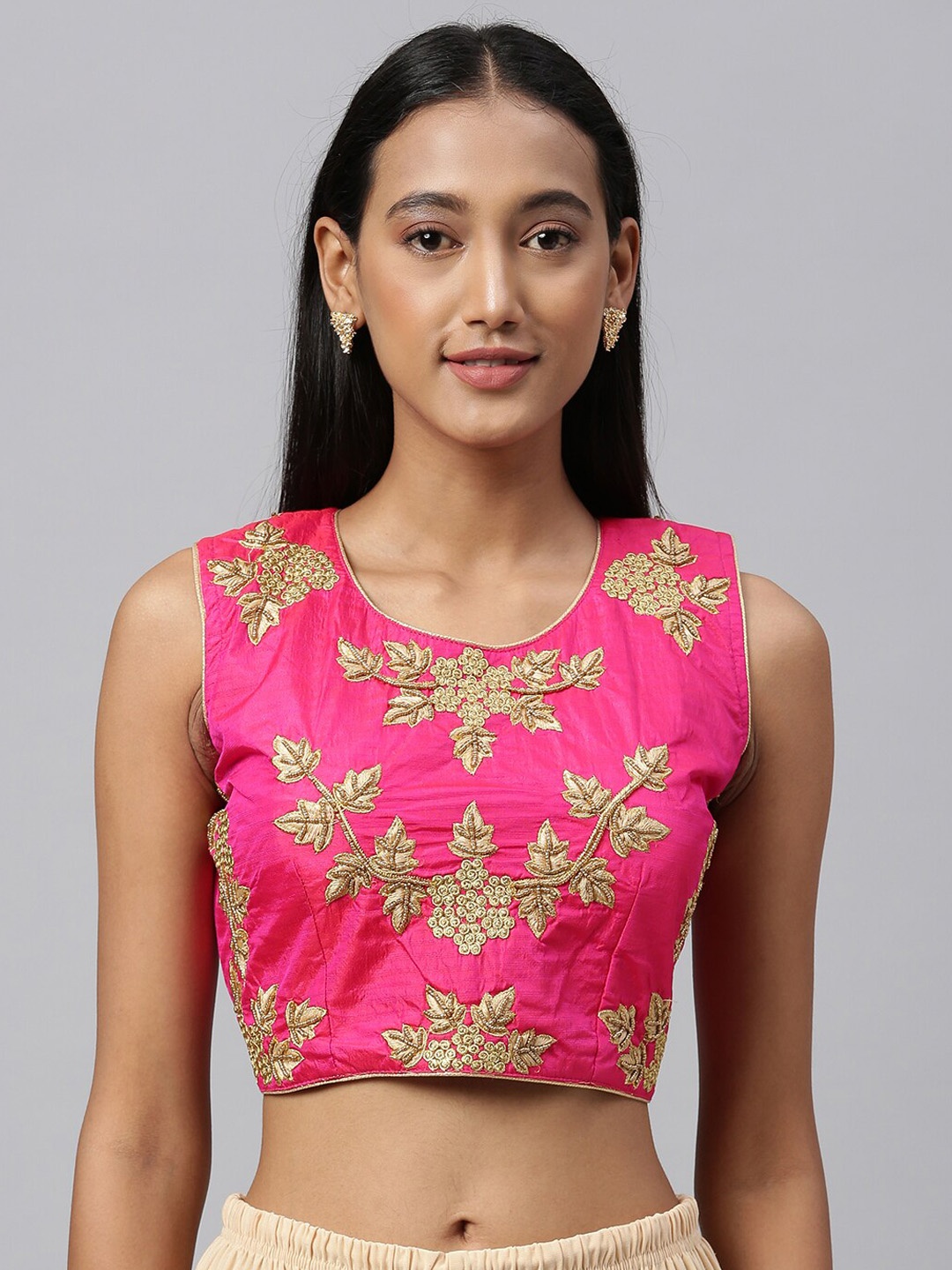 

Fab Dadu Women Pink Embroidered Malbari Silk Saree Blouse