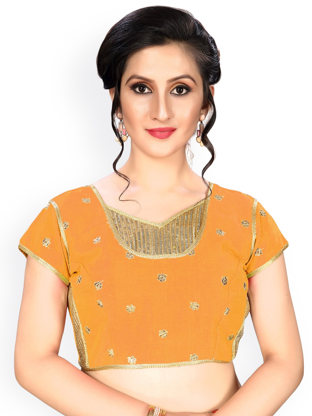 

Fab Dadu Women Yellow Embroidered Silk Saree Blouse