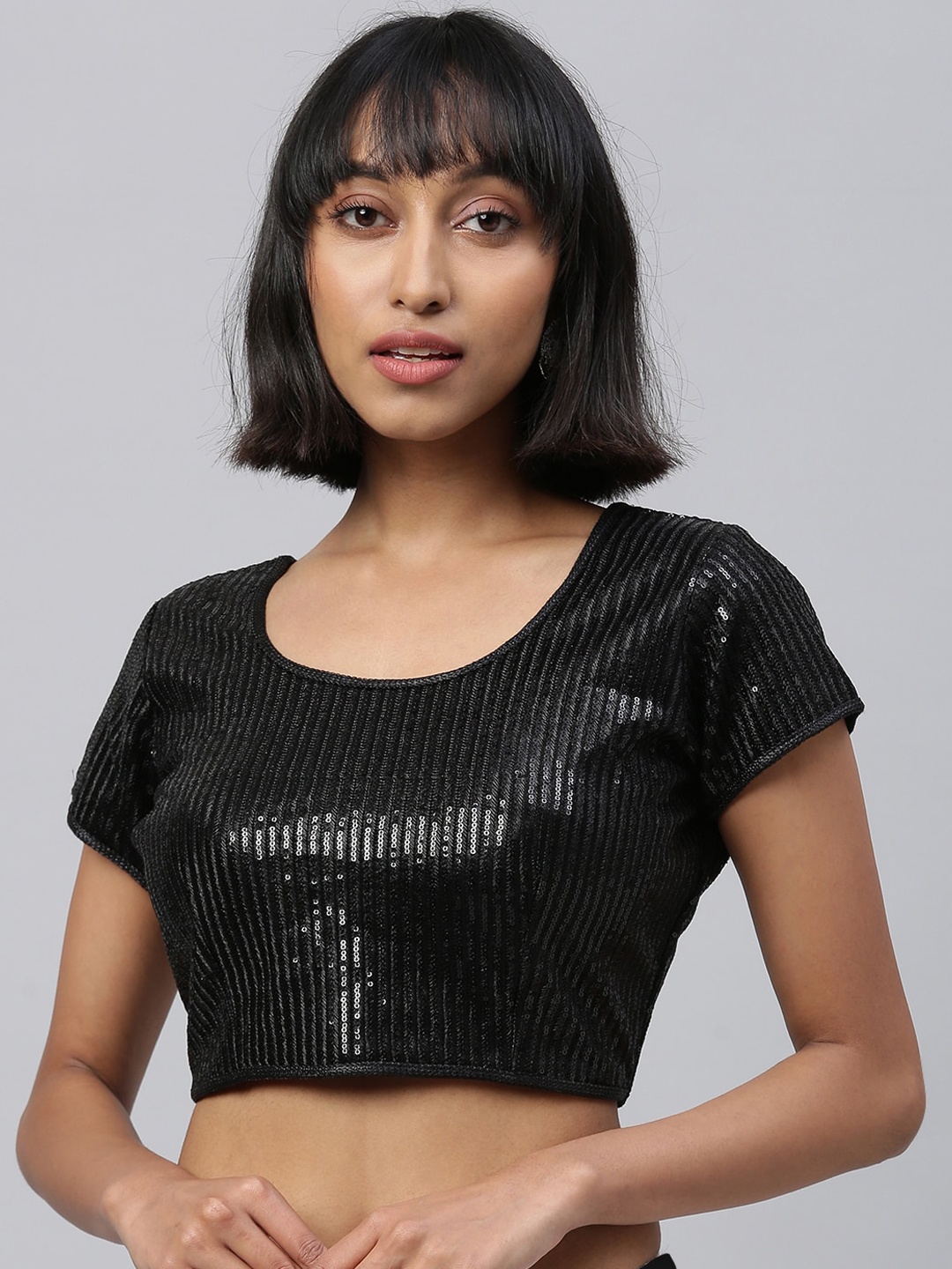 

Fab Dadu Women Black Embellished Saree Blouse