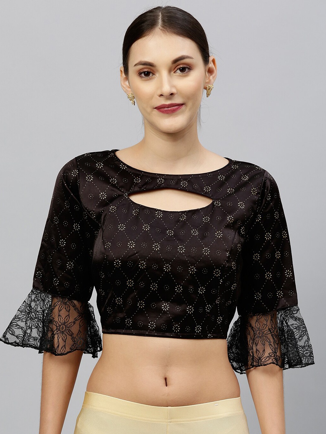 

Fab Dadu Women Black Printed Silk Readymade Saree Blouse