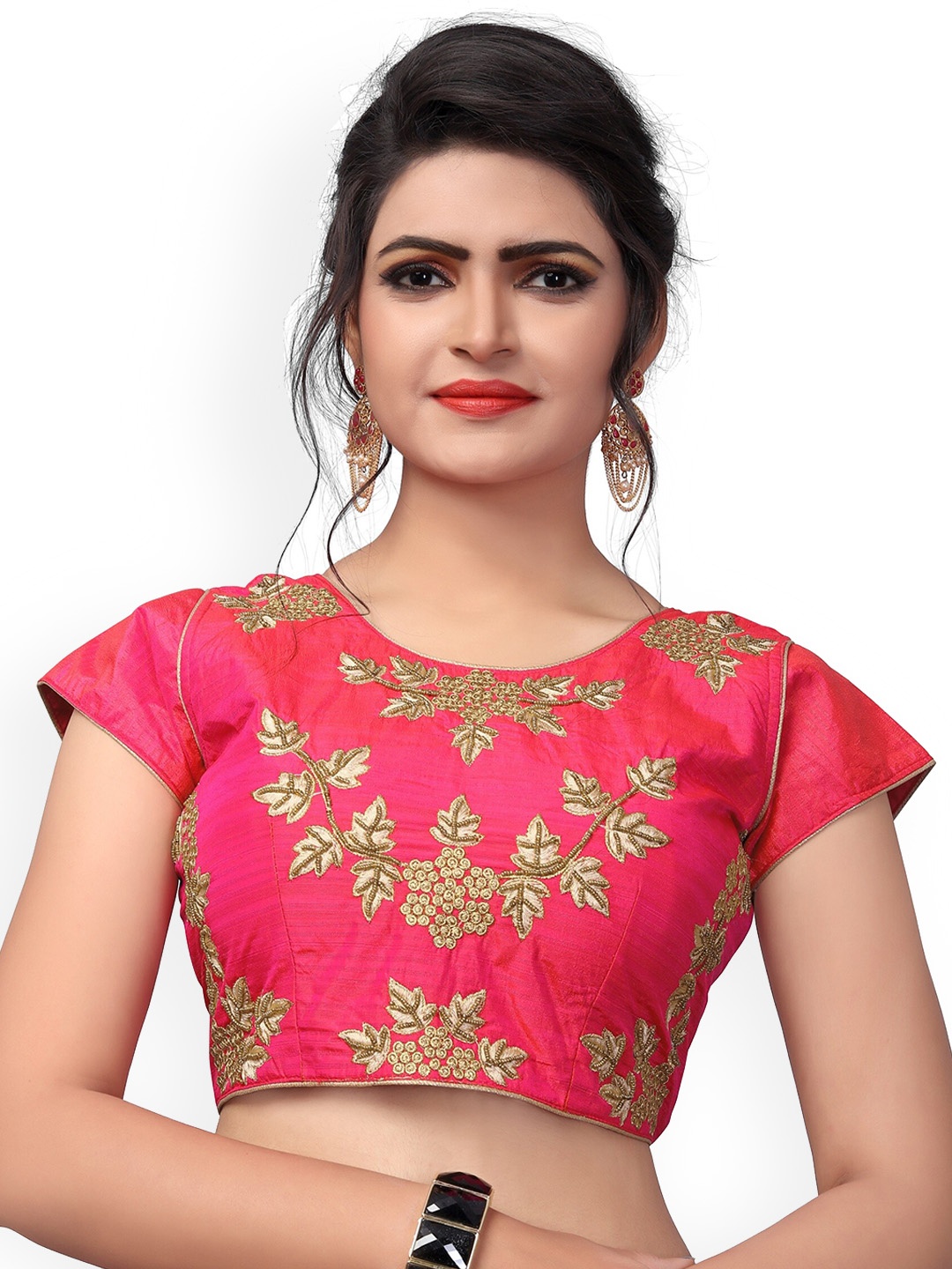 

Fab Dadu Peach Embroidered Saree Blouse