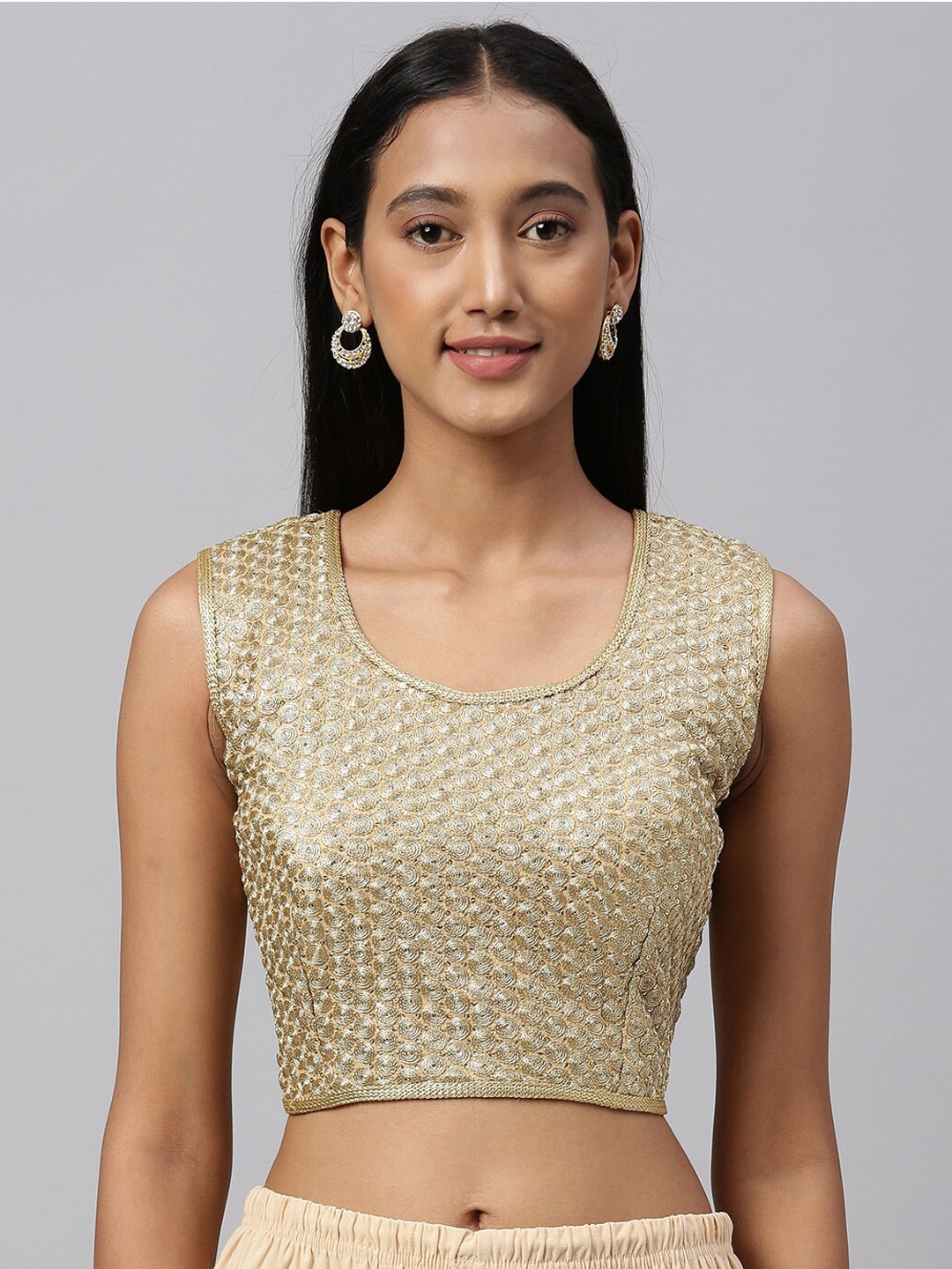 

Fab Dadu Women Beige Embroidered Silk Readymade Saree Blouse