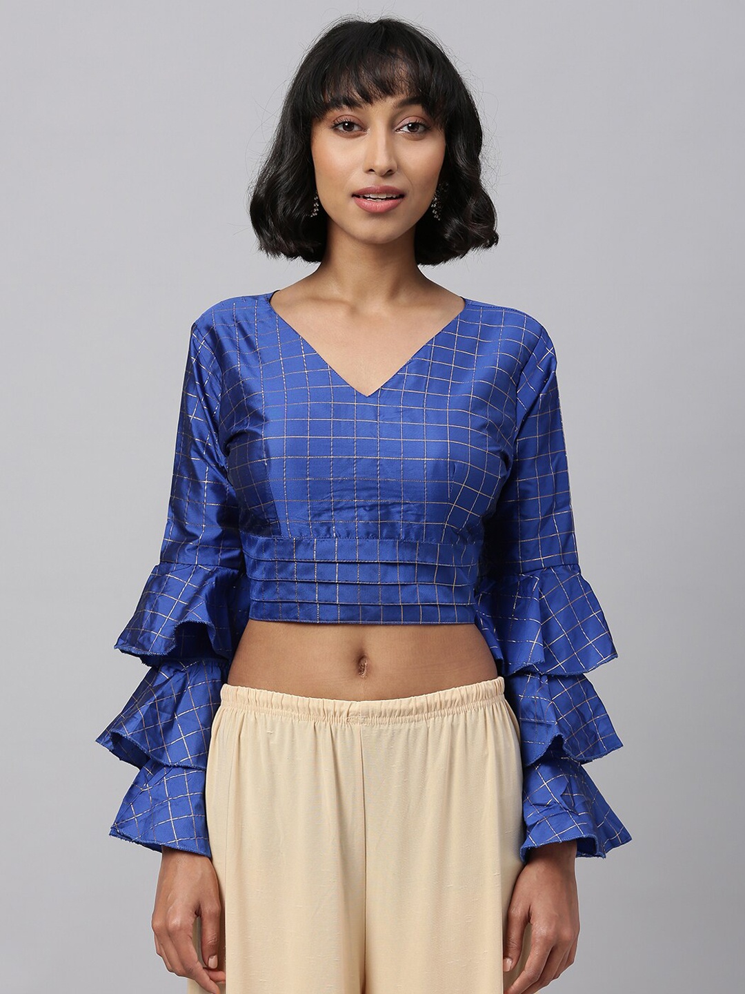 

Fab Dadu Blue Checked Saree Blouse