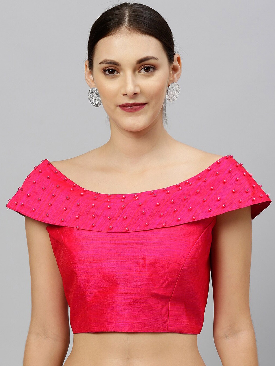 

Fab Dadu Women Pink Solid Silk Saree Blouse
