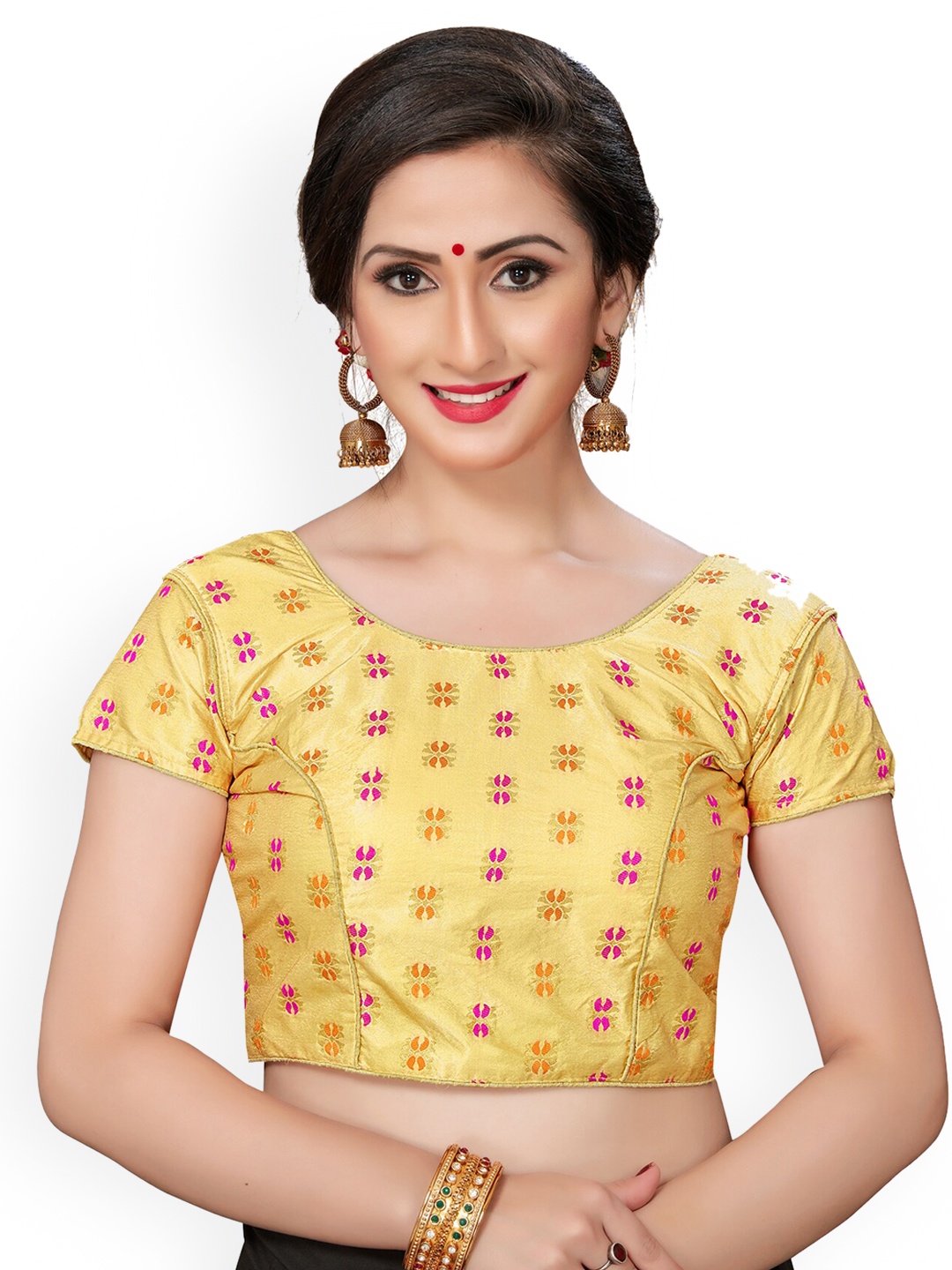 

Fab Dadu Yellow Woven Design Saree Blouse