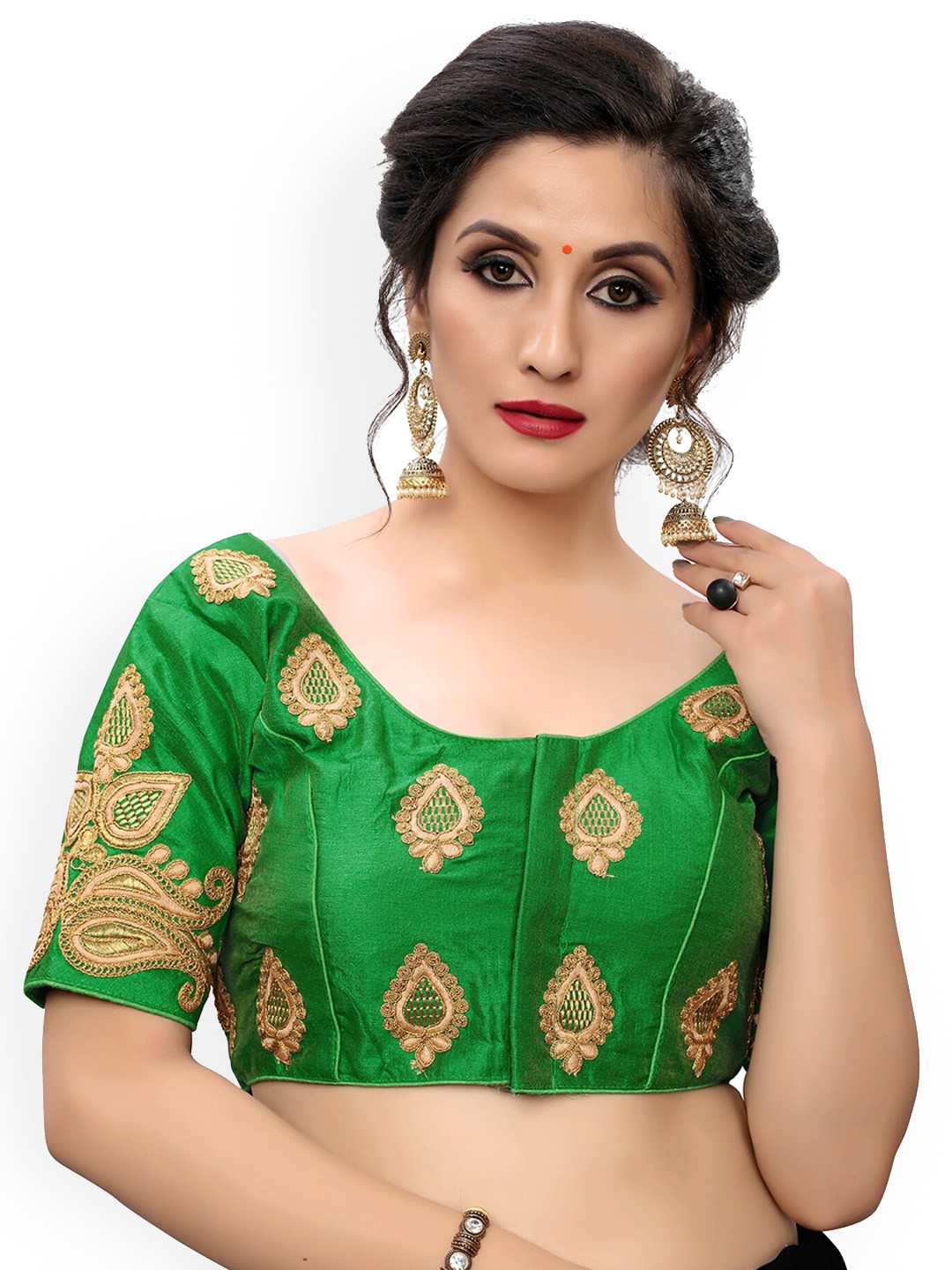 

Fab Dadu Women Green Embroidered Silk Saree Blouse