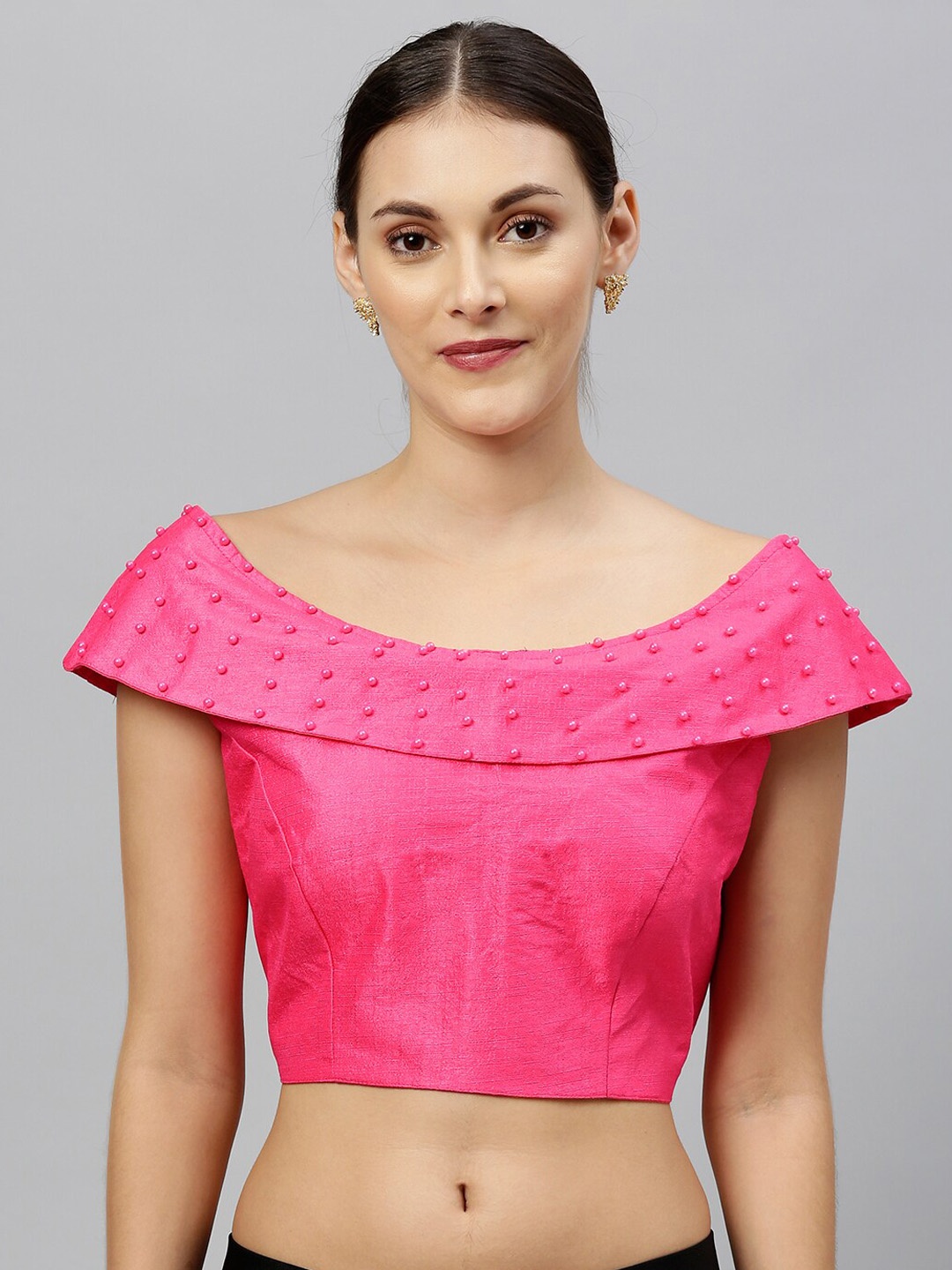 

Fab Dadu Women Pink Solid Silk Readymade Saree Blouse