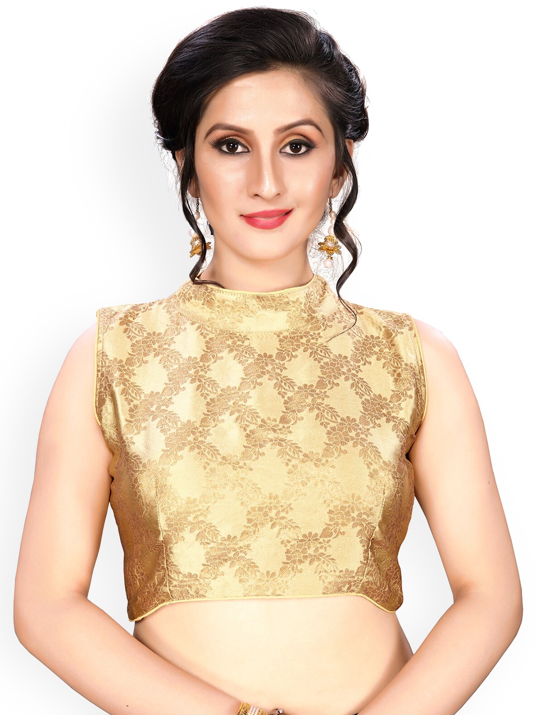 

Fab Dadu Women Beige Woven Design Saree Blouse