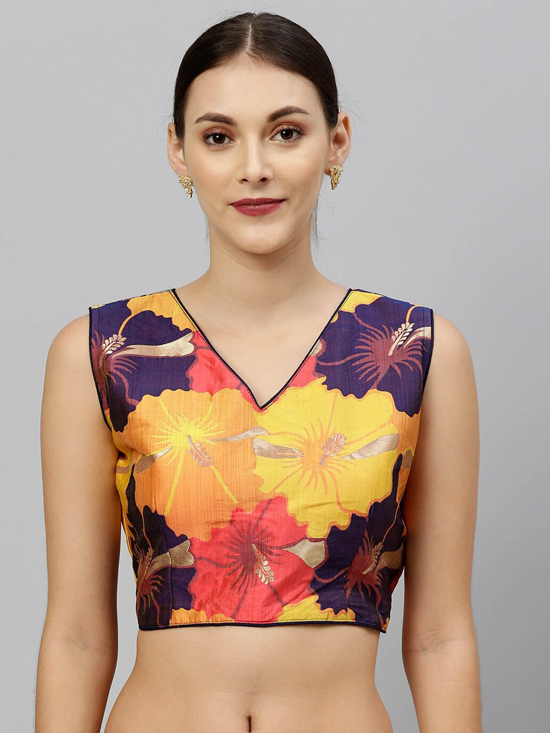 

Fab Dadu Purple & Yellow Printed Saree Blouse