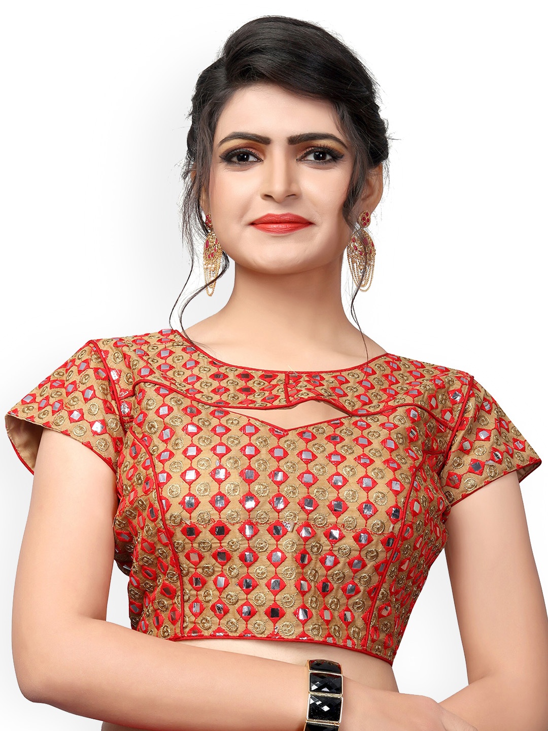 

Fab Dadu Women Red & Gold-Coloured Embroidered Saree Blouse