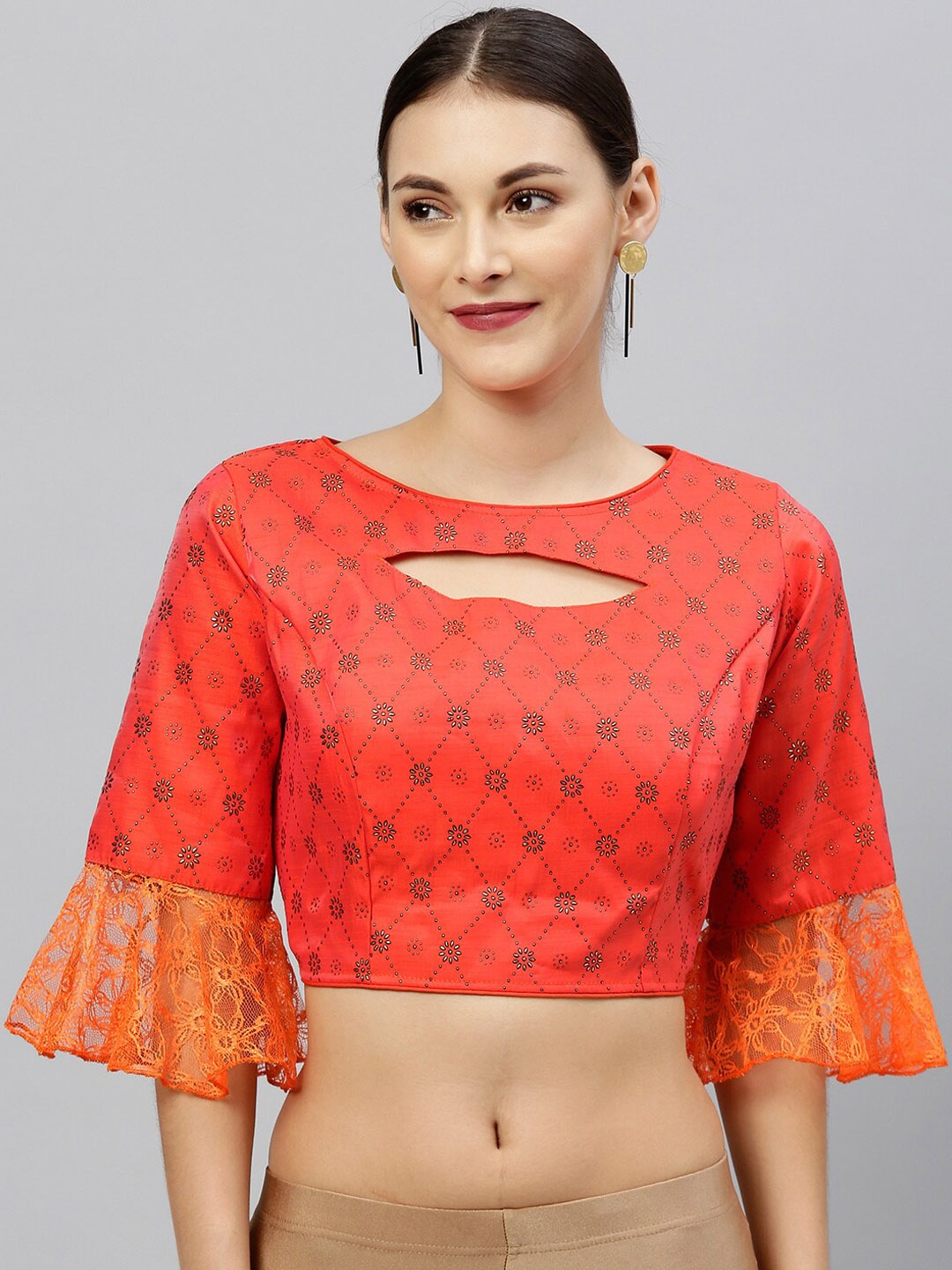

Fab Dadu Red & Orange Printed Saree Blouse