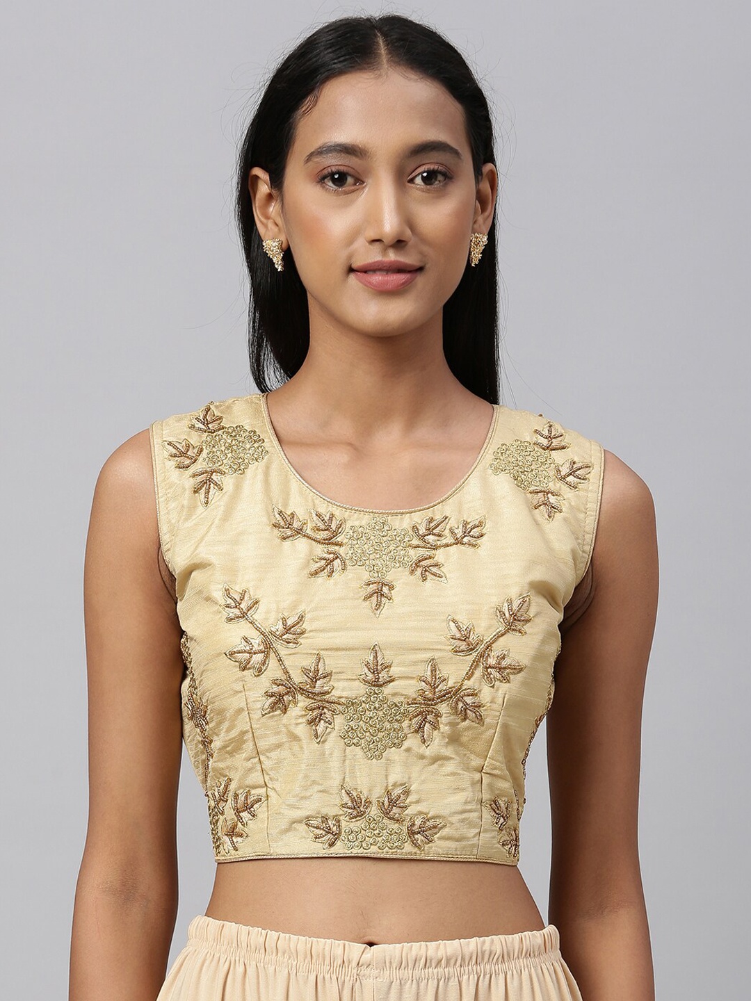 

Fab Dadu Women Beige Embroidery Saree Blouse