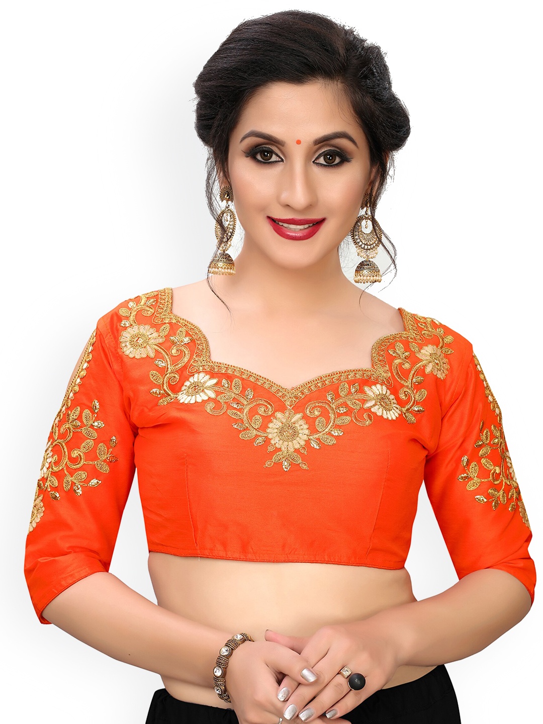 

Fab Dadu Orange Embroidered Saree Blouse