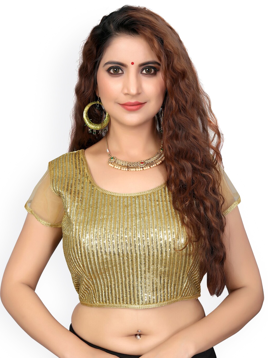 

Fab Dadu Beige Sequence Embellished Saree Blouse