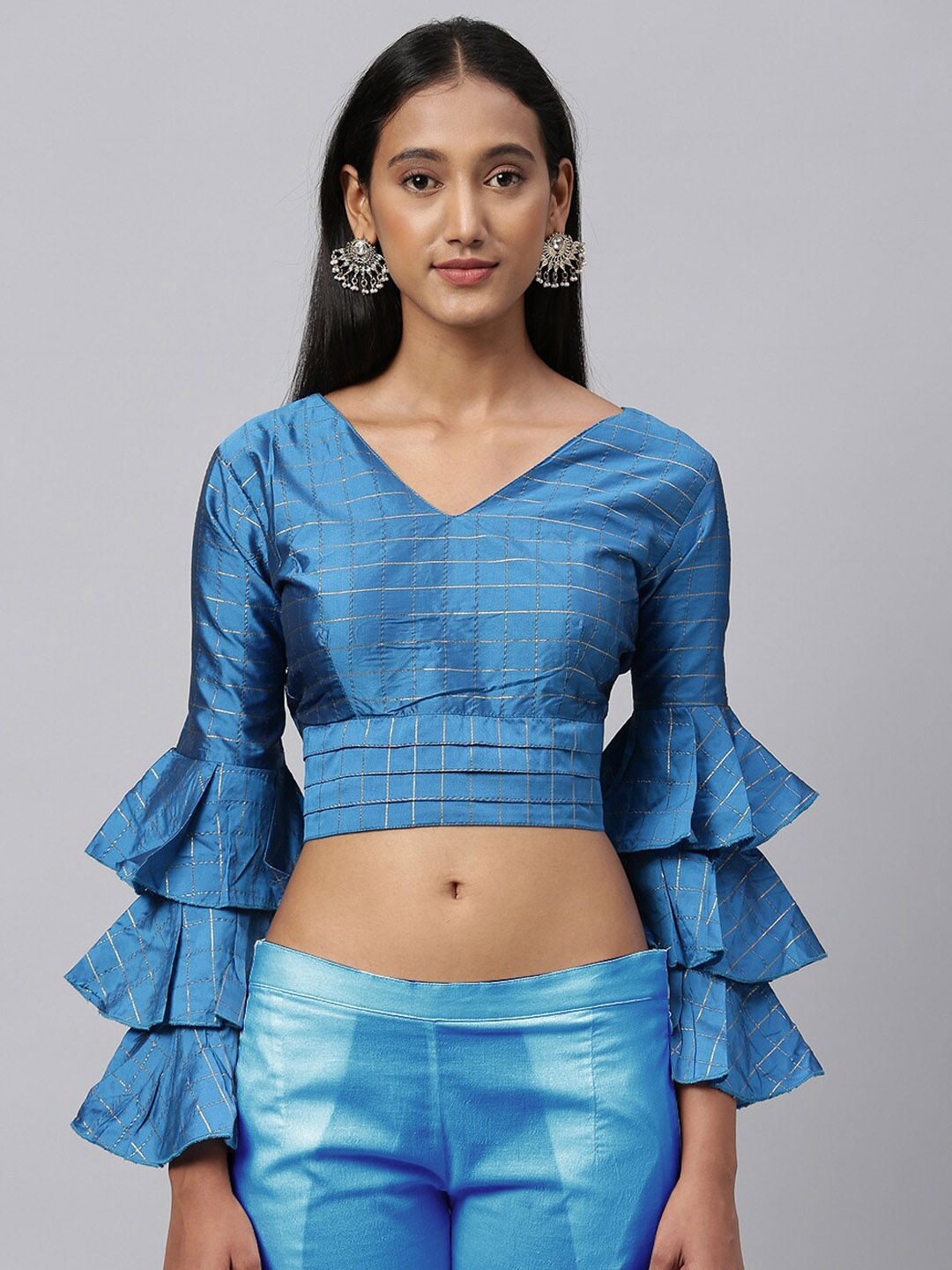 

Fab Dadu Blue Checked Saree Blouse