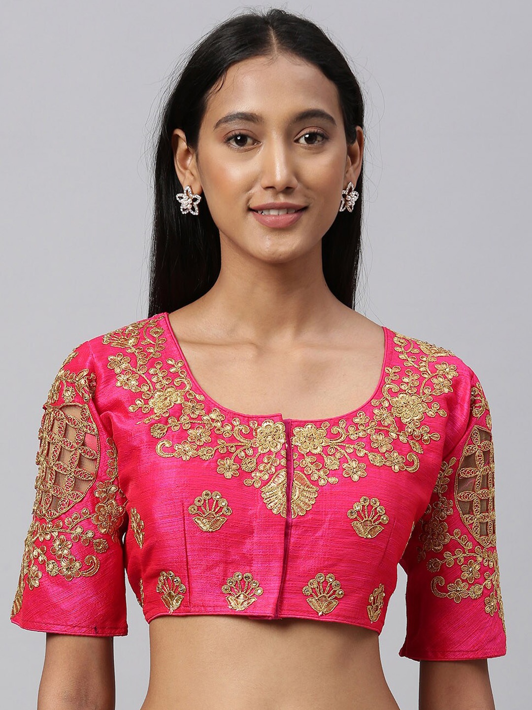 

Fab Dadu Women Pink Embroidered Saree Blouse