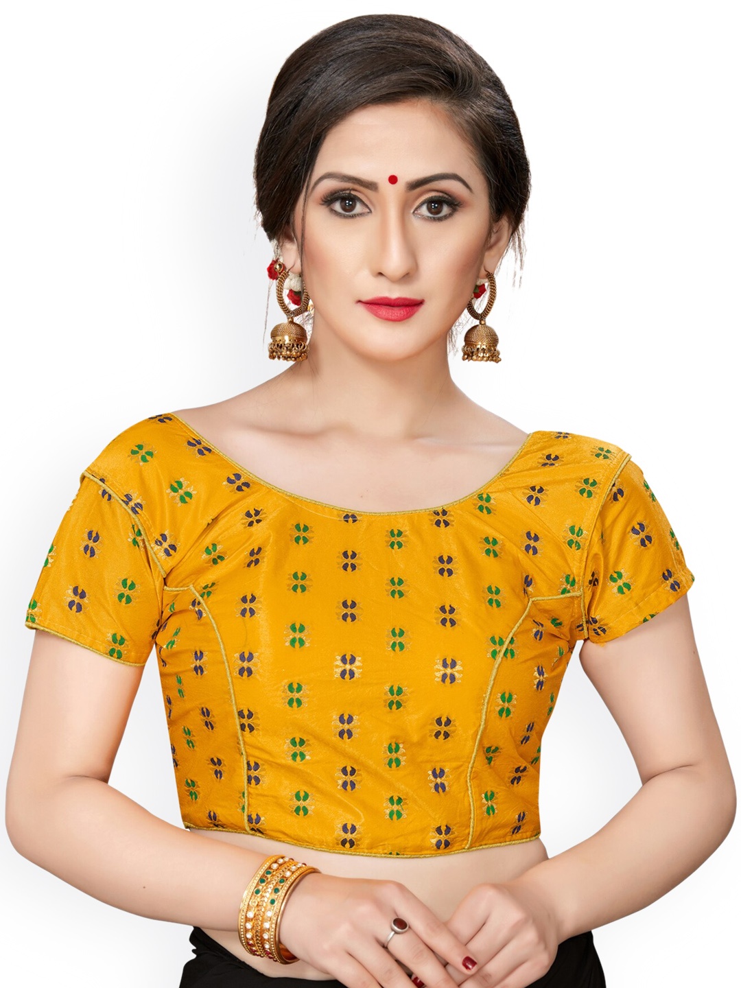 

Fab Dadu Yellow & Green Printed Saree Blouse