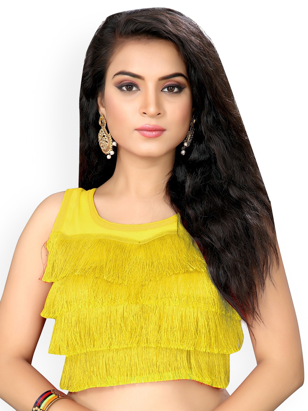 

Fab Dadu Yellow Ruffle Silk Saree Blouse