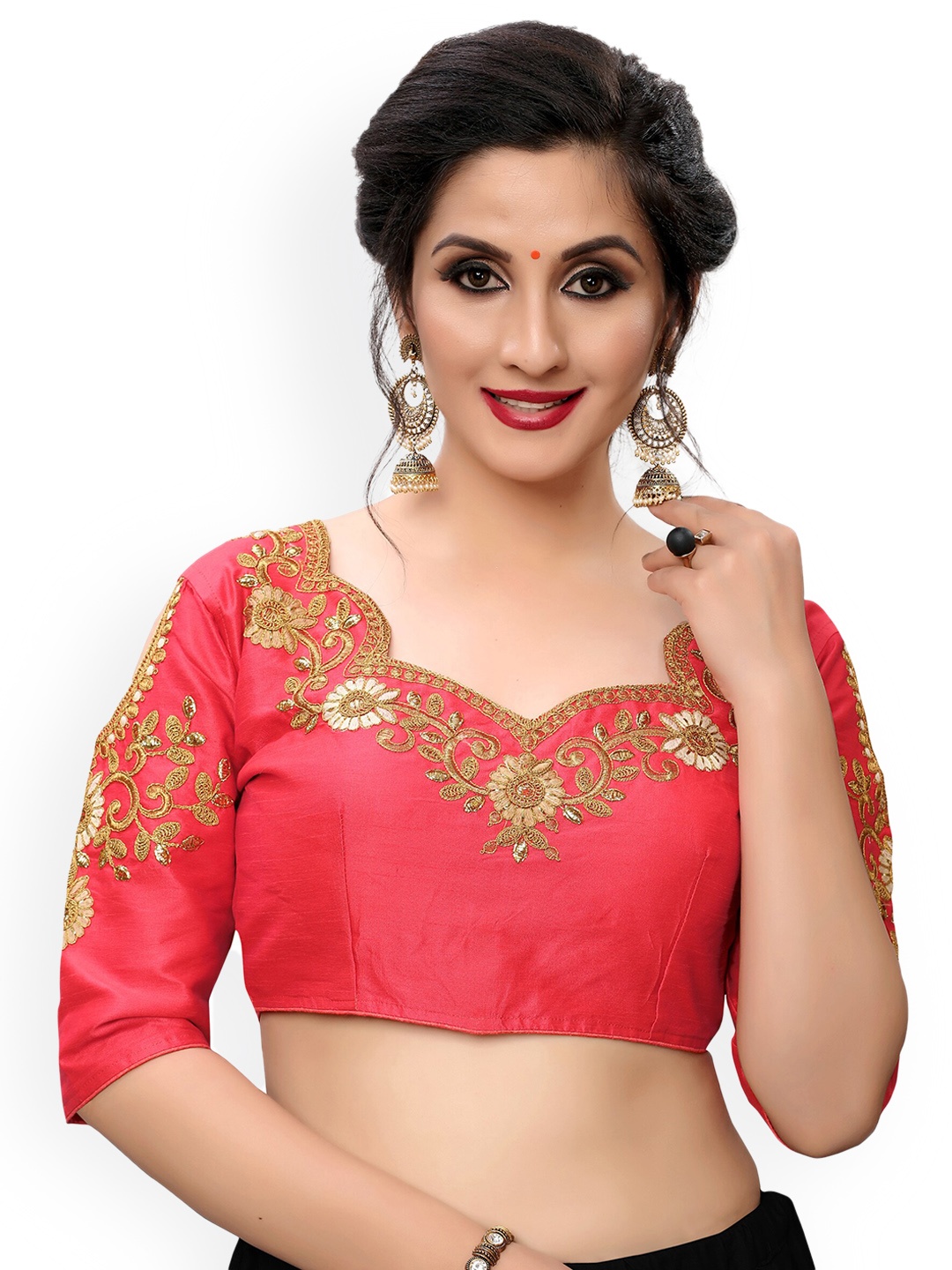 

Fab Dadu Pink Embroidered Silk Readymade Saree Blouse