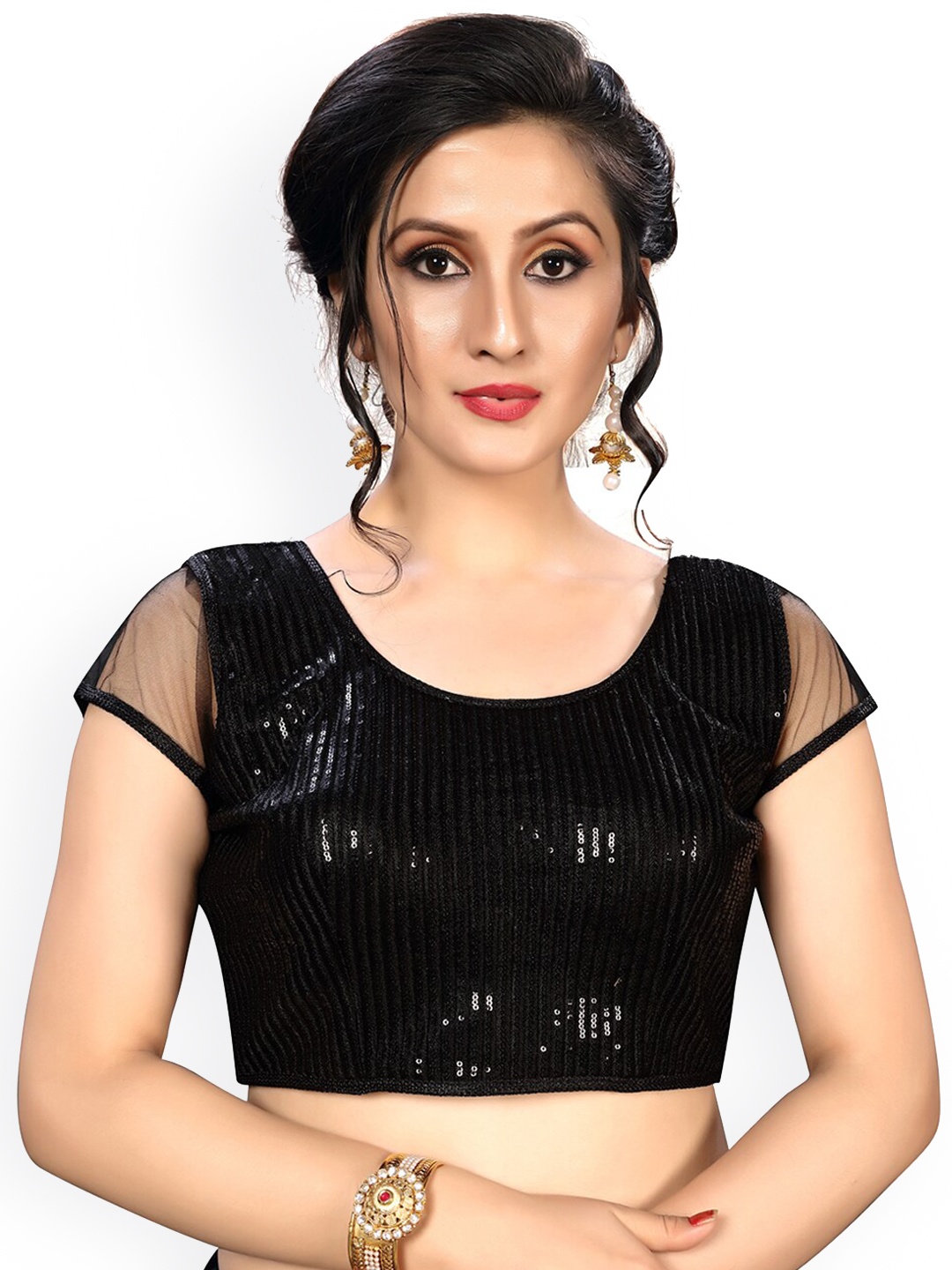 

Fab Dadu Women Black Sequin Embroidered Silk Saree Blouse