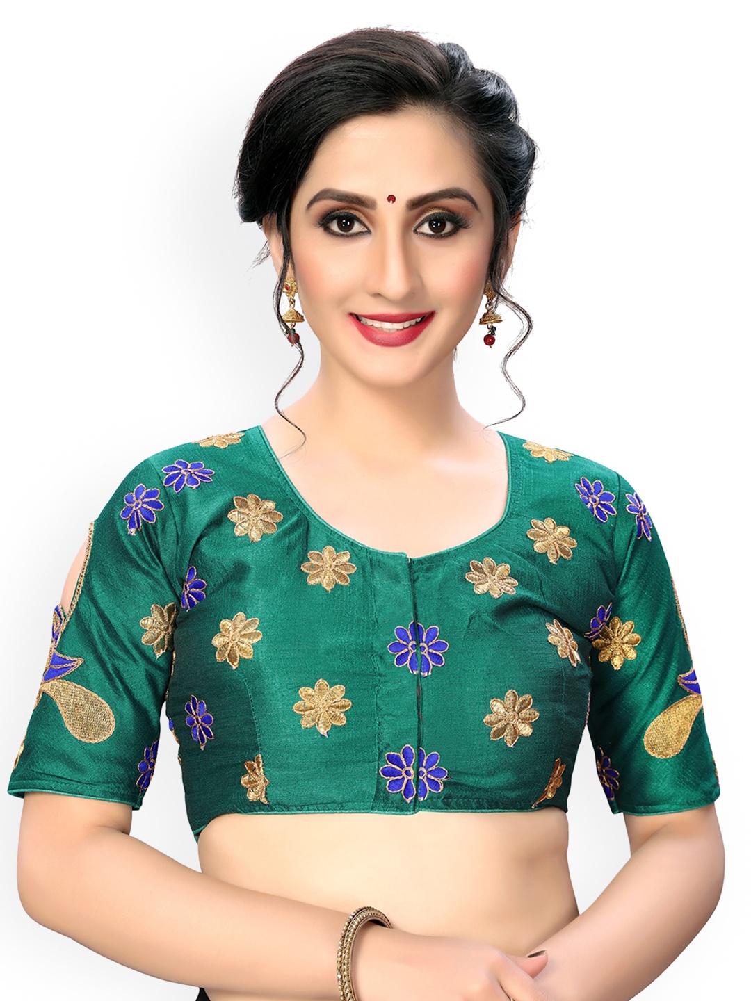 

Fab Dadu Green Embroidered Saree Blouse