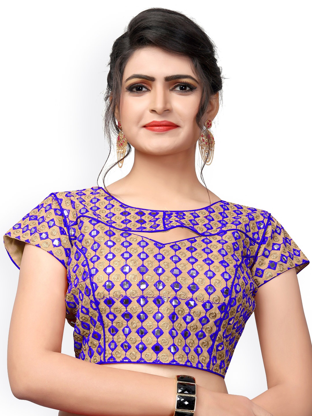 

Fab Dadu Blue Embroidered Silk Readymade Saree Blouse