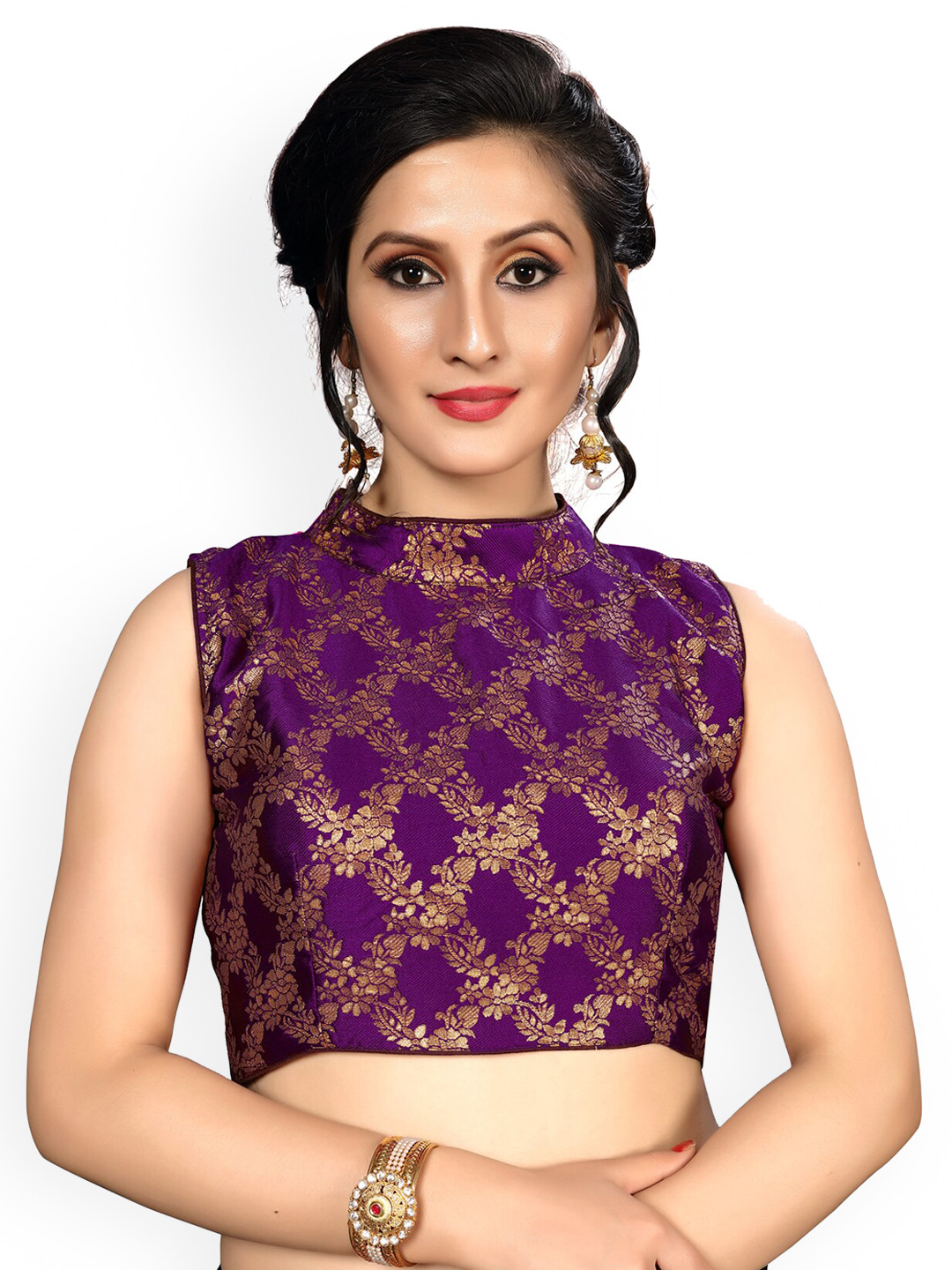 

Fab Dadu Purple Woven Design Brocade Saree Blouse