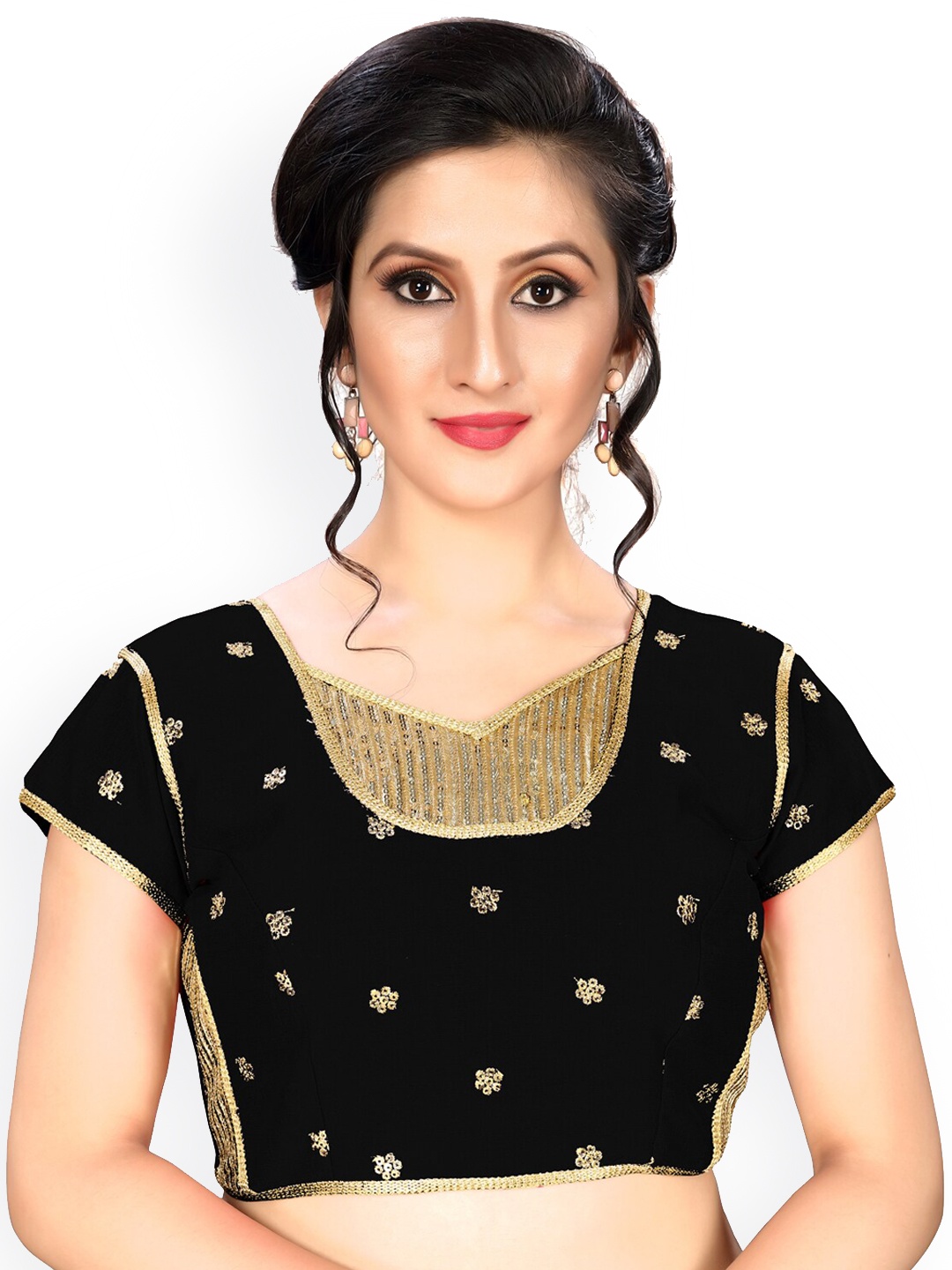 

Fab Dadu Black Embroidered Saree Blouse