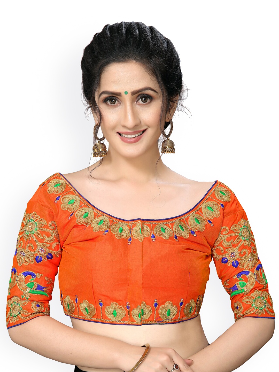 

Fab Dadu Orange & Green Embroidered Saree Blouse