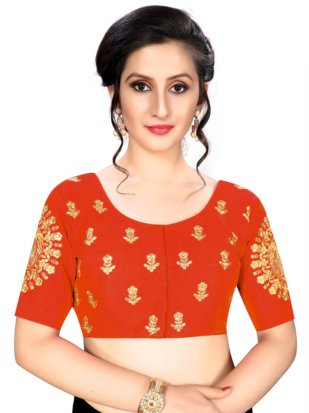 

Fab Dadu Orange Embroidered Saree Blouse