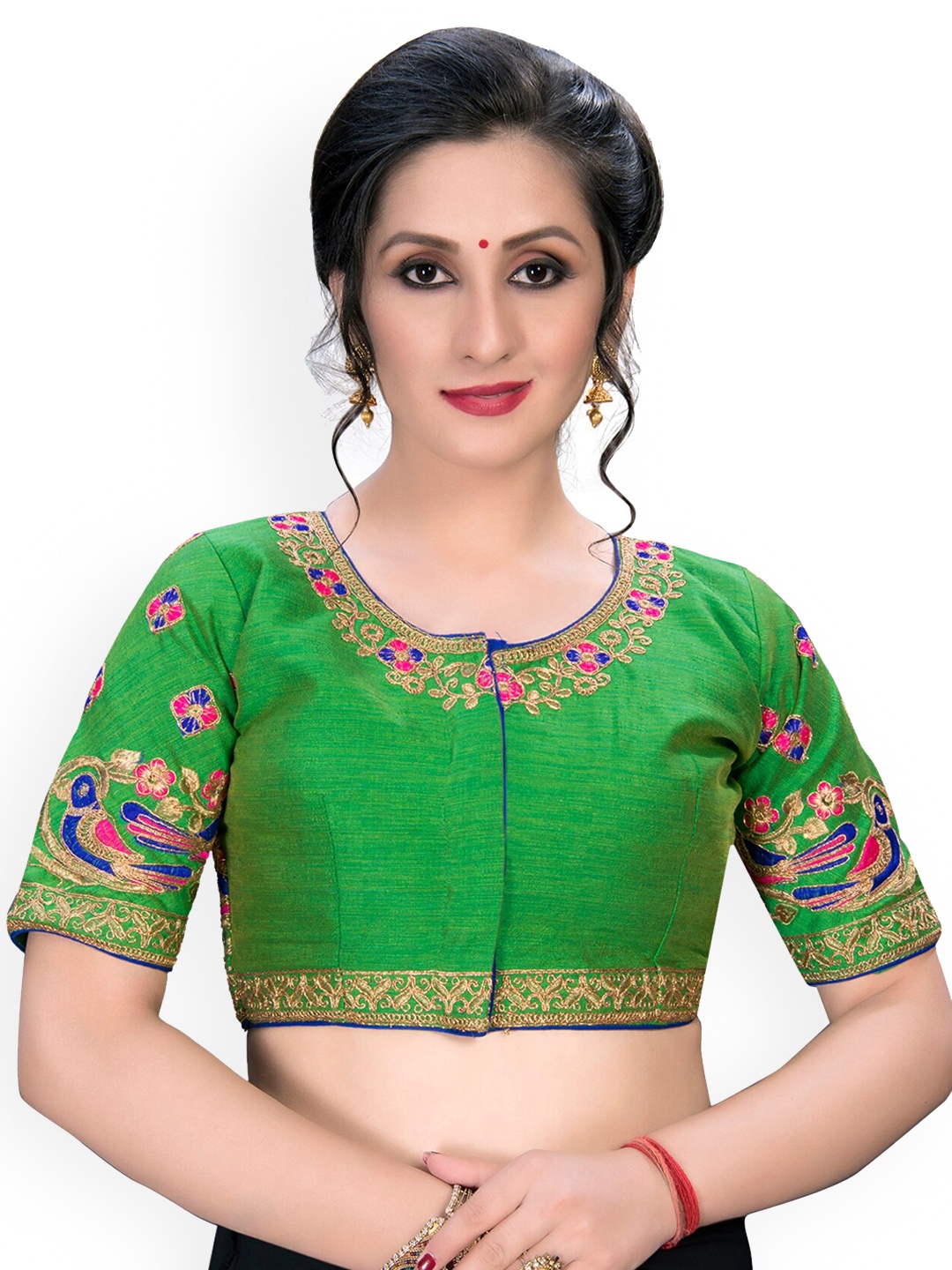 

Fab Dadu Green Embroidered Saree Blouse