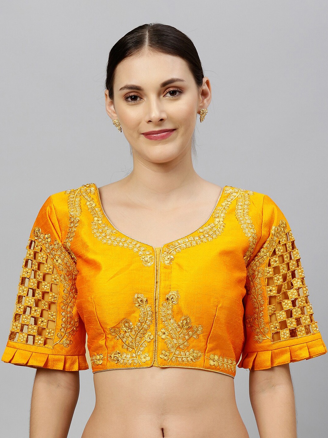 

Fab Dadu Yellow Embroidered Phantom Silk Saree Blouse