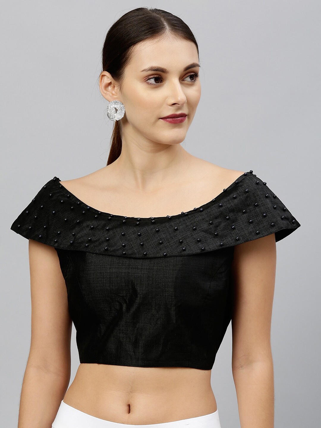 

Fab Dadu Black Solid Silk Saree Blouse