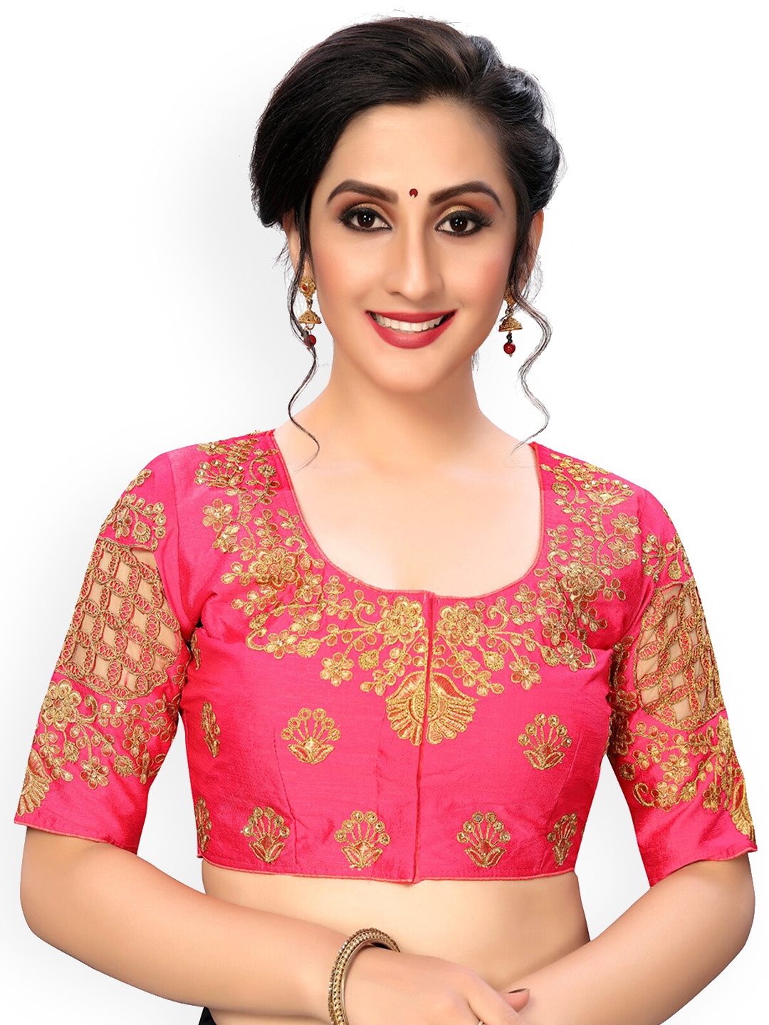

Fab Dadu Pink Embroidered Phantom Silk Saree Blouse