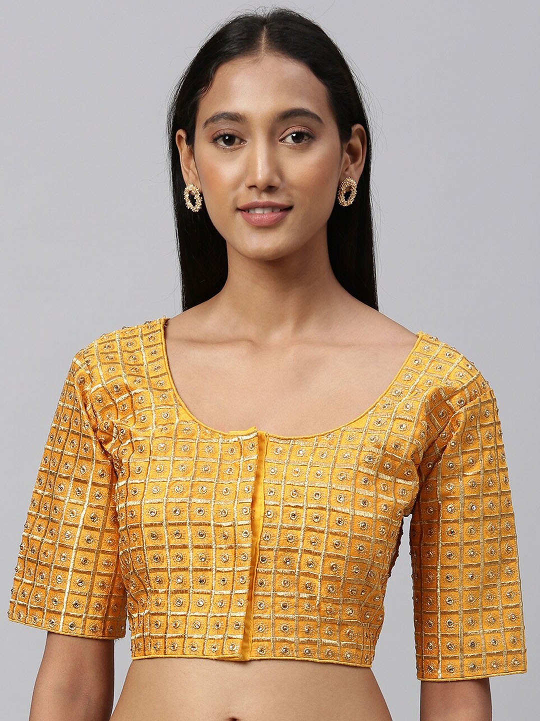 

Fab Dadu Women Yellow Embroidered Saree Blouse
