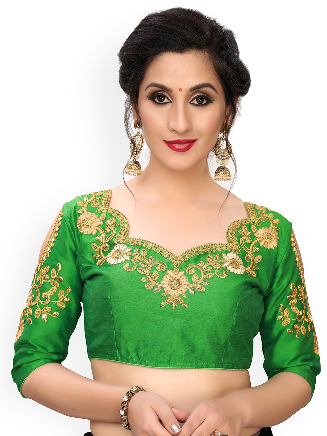 

Fab Dadu Women Green Embroidered Silk Saree Blouse