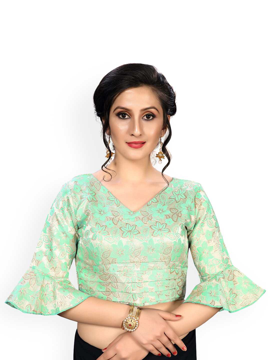 

Fab Dadu Green Printed Brocade Saree Blouse
